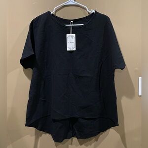 E Retro Short Sleeve Tunic High Low cut Women’s XXL Black Plus Size —E